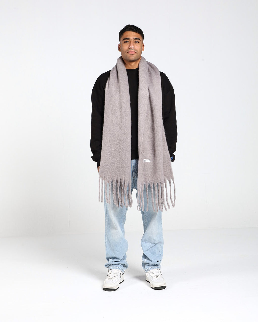 WIDE WOOL BLEND SCARF - GRAY