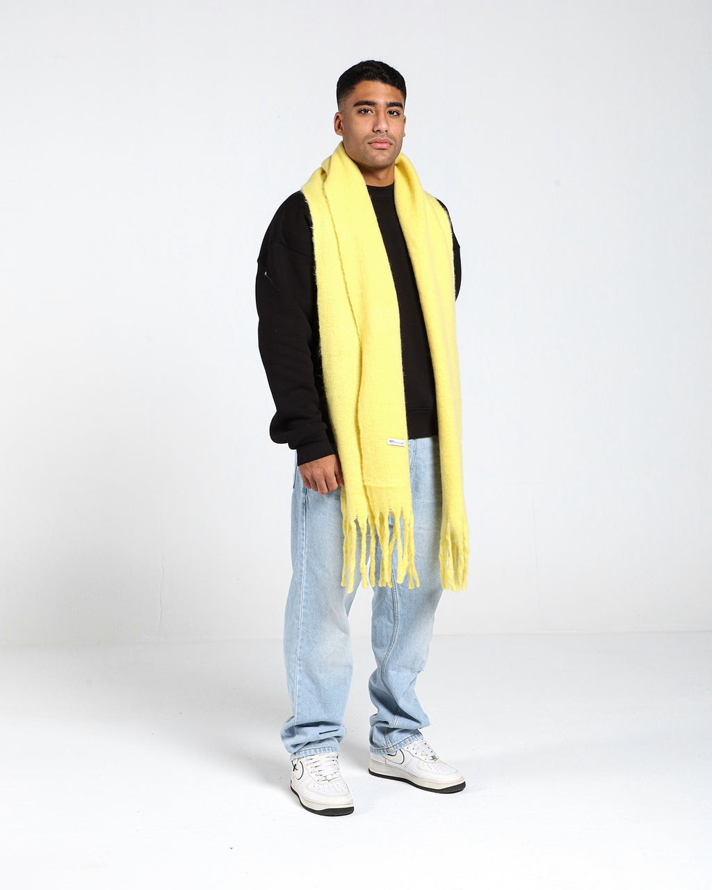 WIDE WOOL BLEND SCARF - YELLOW