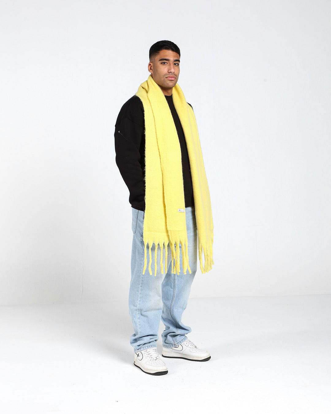 WIDE WOOL BLEND SCARF - YELLOW