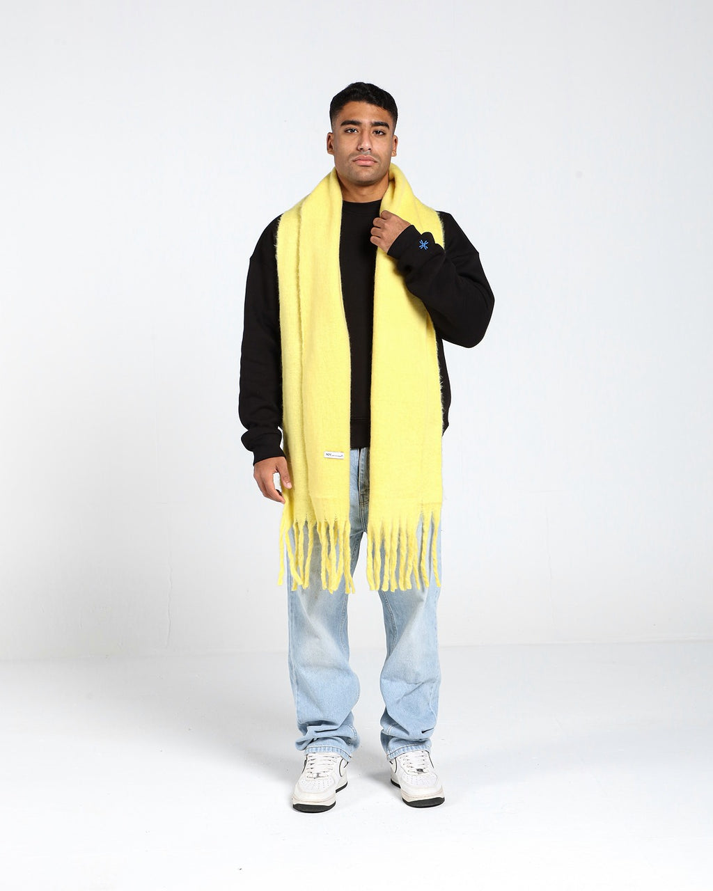 WIDE WOOL BLEND SCARF - YELLOW