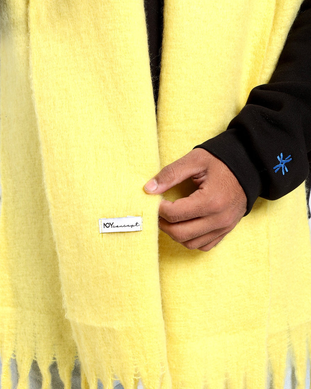 WIDE WOOL BLEND SCARF - YELLOW