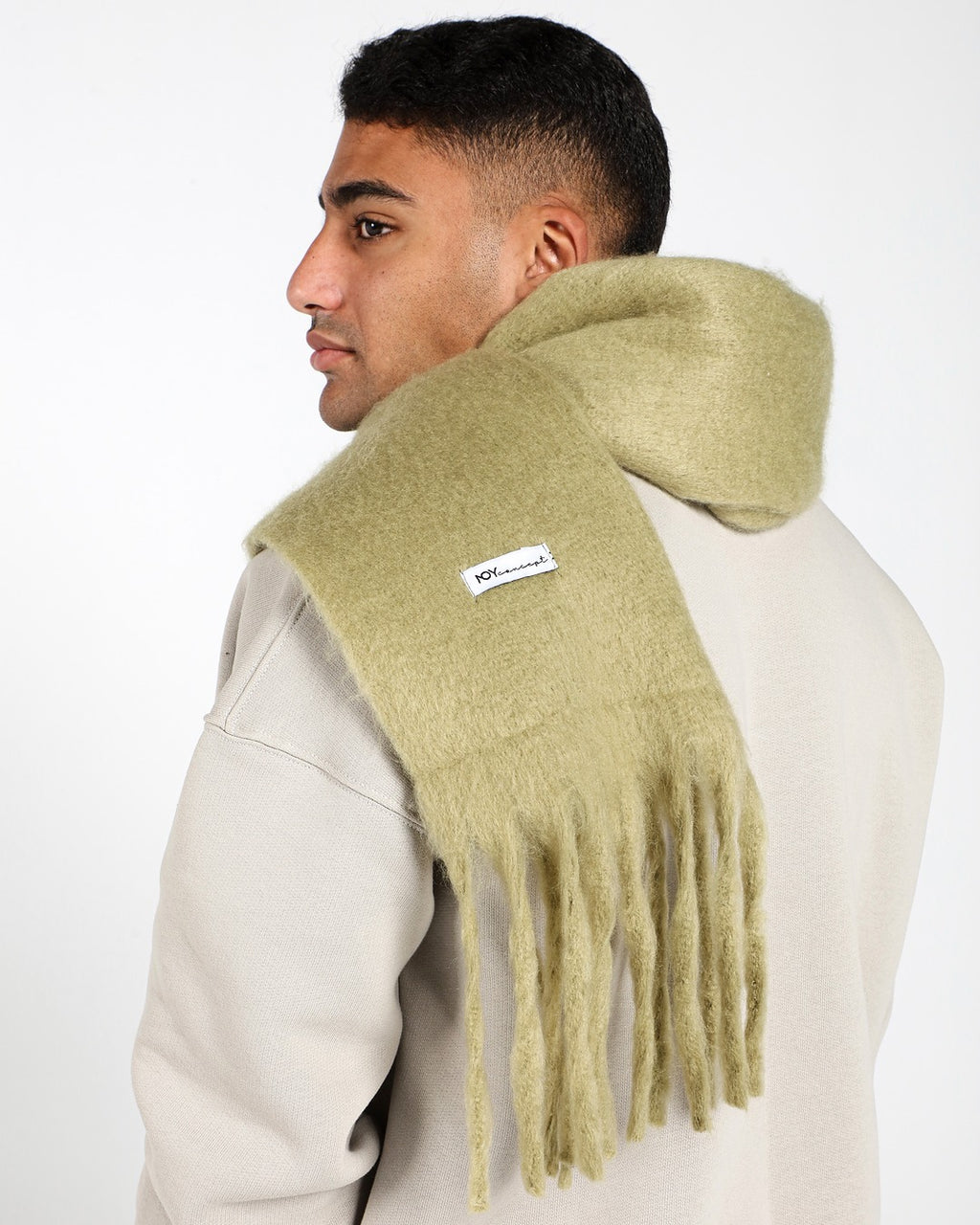 WIDE WOOL BLEND SCARF - OLIVE