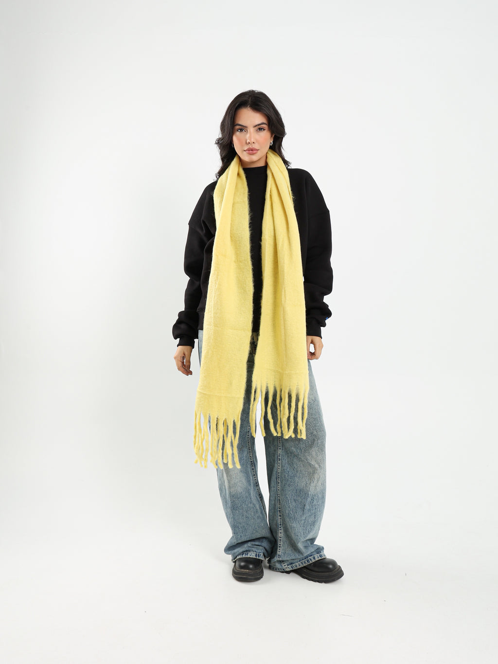 WIDE WOOL BLEND SCARF - YELLOW