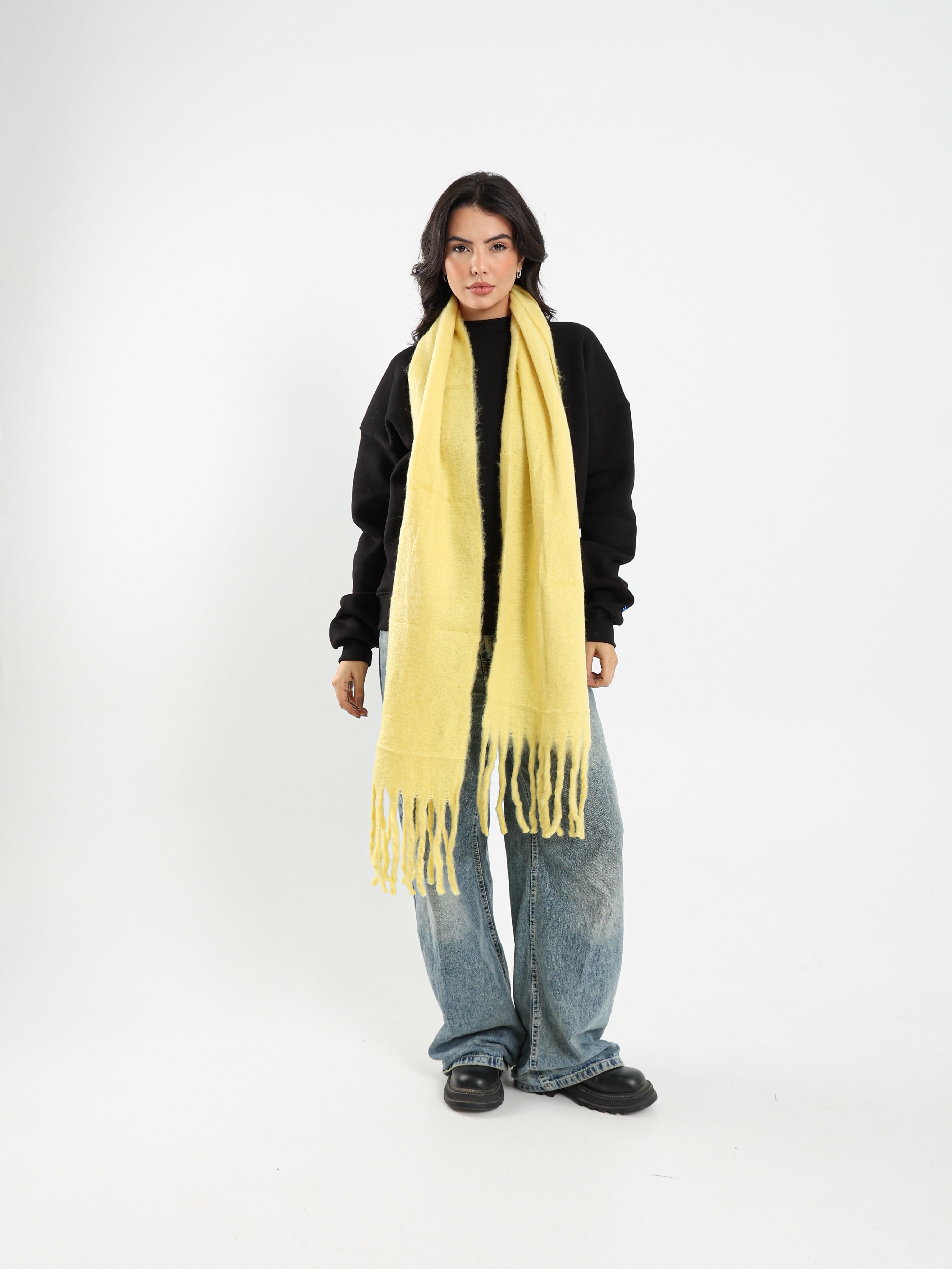 WIDE WOOL BLEND SCARF - YELLOW