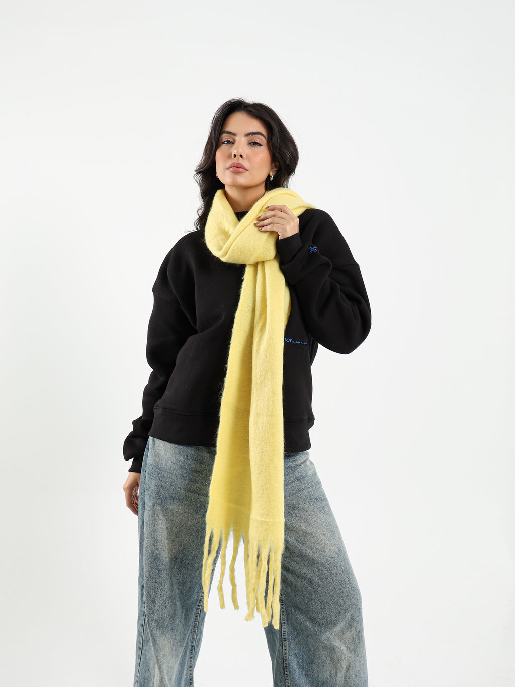 WIDE WOOL BLEND SCARF - YELLOW