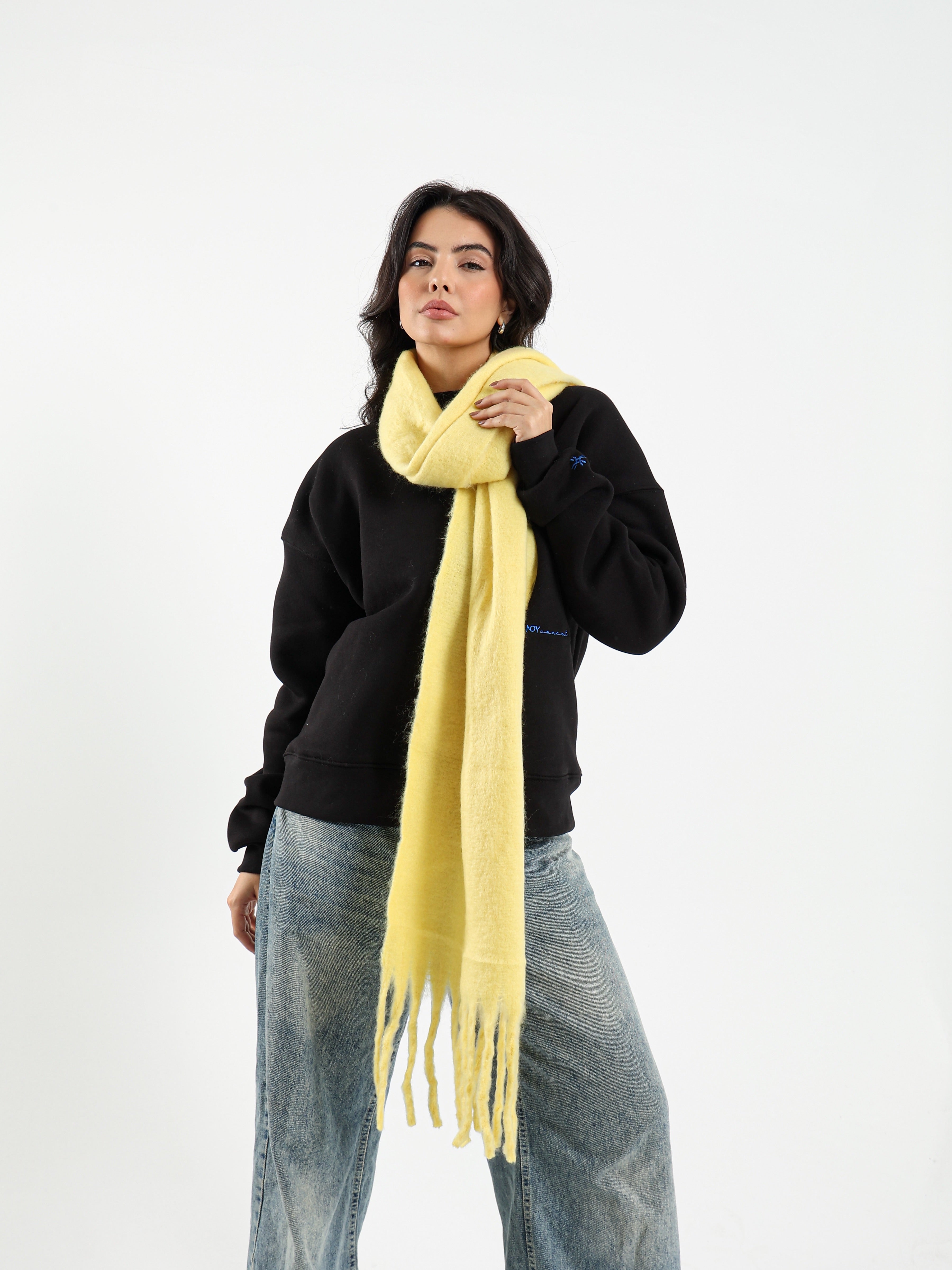 WIDE WOOL BLEND SCARF - YELLOW