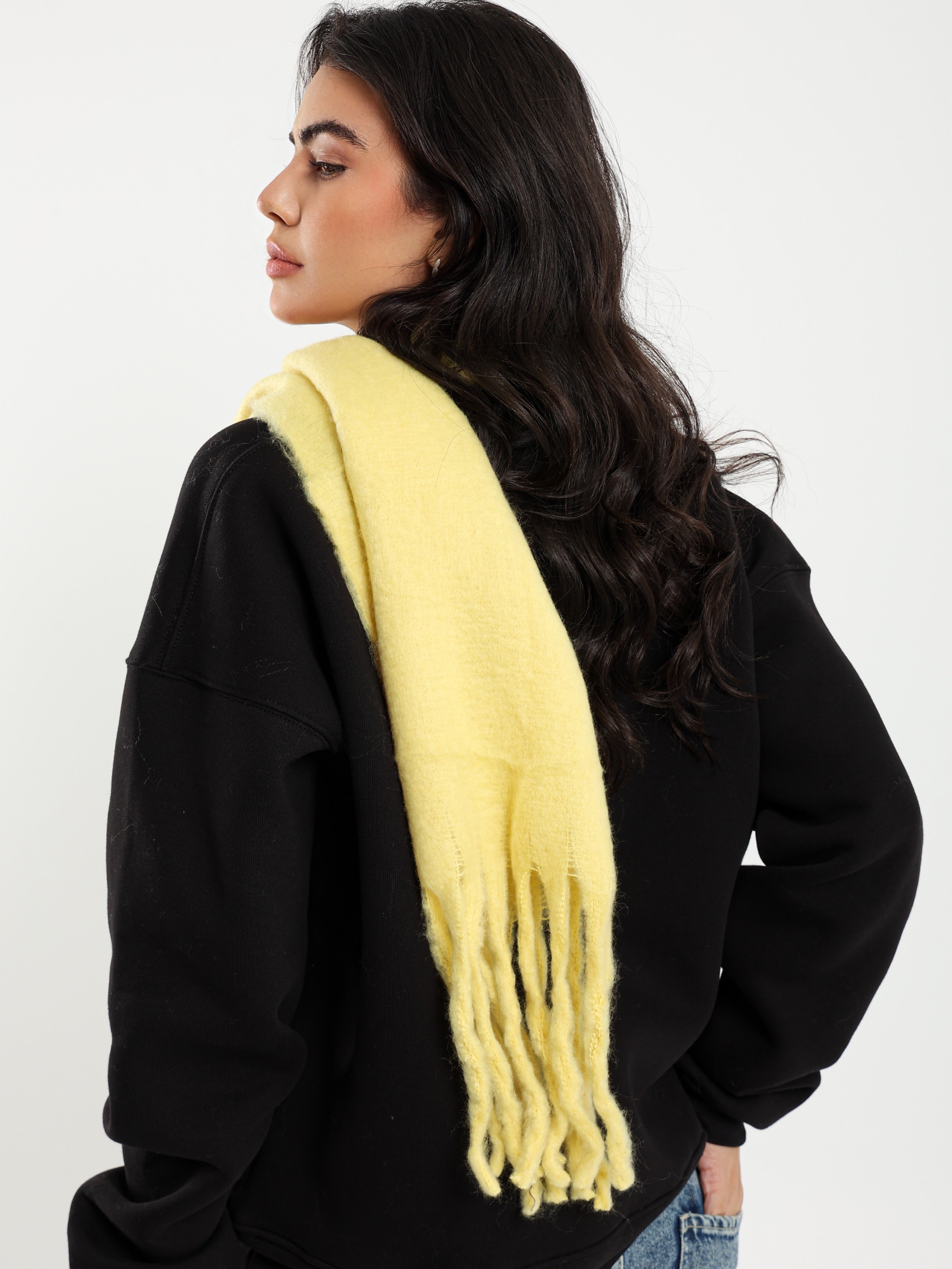 WIDE WOOL BLEND SCARF - YELLOW